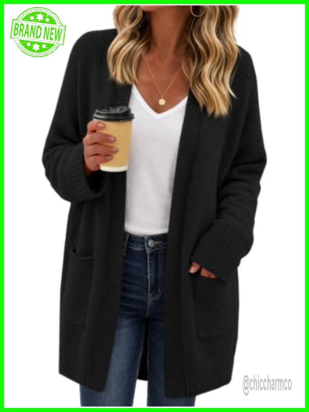 Womens Chunky Fuzzy Knit Open Front Cardigan Long Sweater Coat Oversized